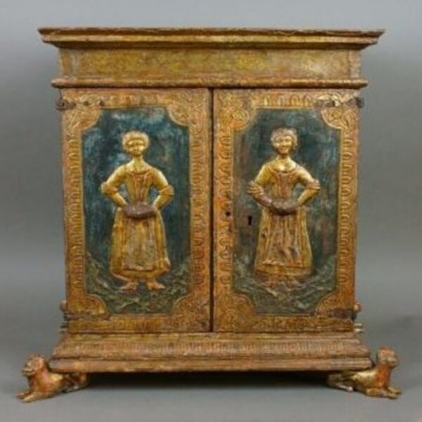 Monetiere, XVII° sec., argento meccato e laccato su legno